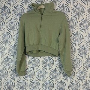 Hollister Olive Women's Cropped Half-Zip Sweatshirt